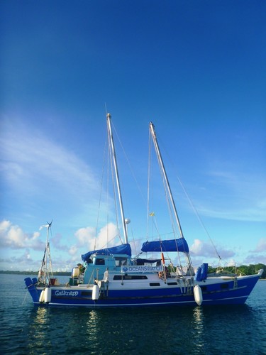 OceansWatch lead yacht Cat Knapp at Fenualoa, 2012 © Chris Bone